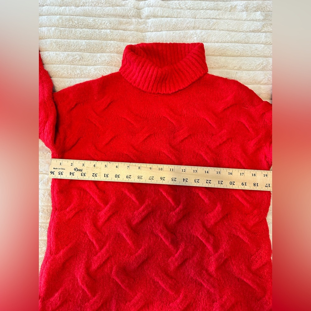 Endless Rose Valentine Vibrant Red Turtleneck Cable Knit Soft Sweater - Picture 4 of 7